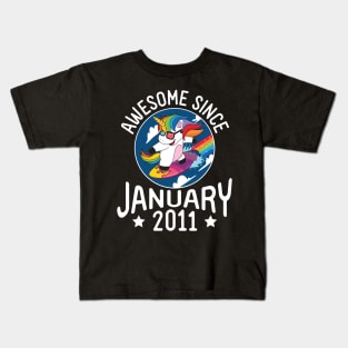 Unicorn Surfing Awesome Since January 2011 Happy Birthday 10 Years Old To Me Dad Mom Son Daughter Kids T-Shirt